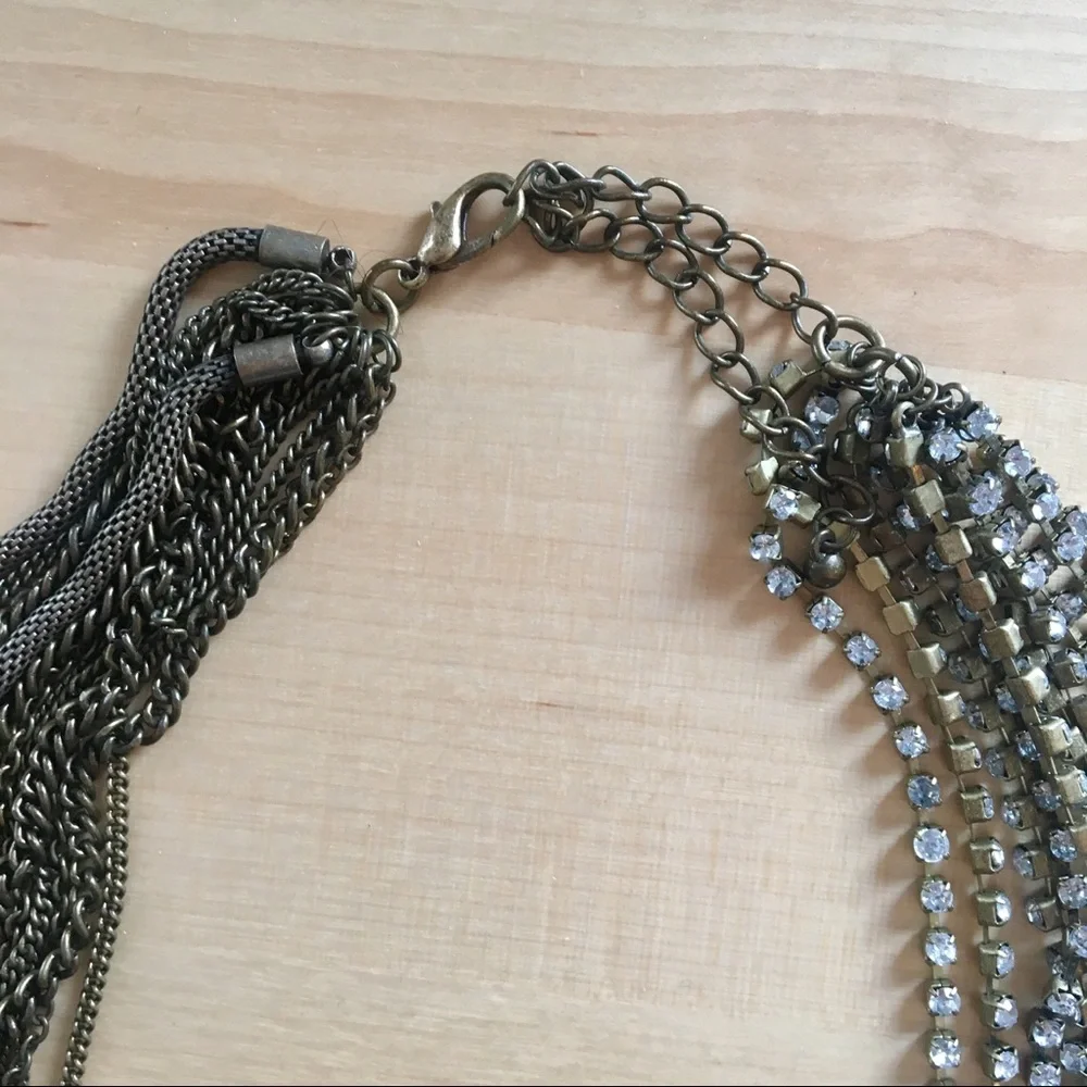 Multi layer chain rhinestone statement necklace brass gold indie y2k - Picture 7 of 9